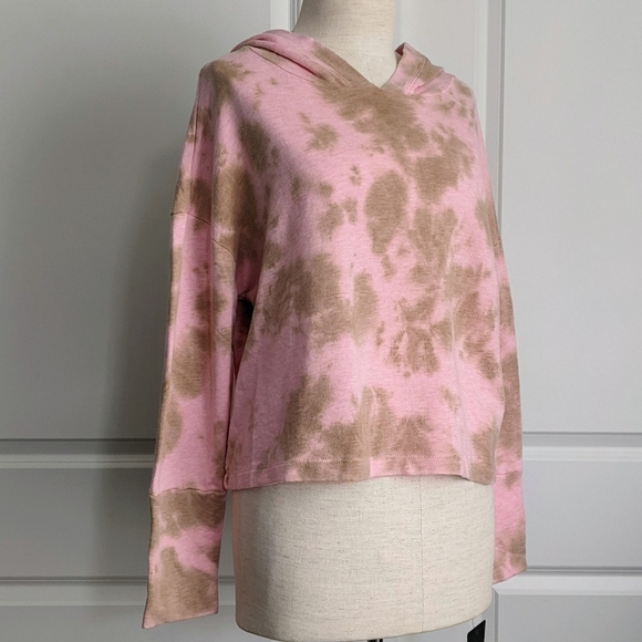Chaser Hoodie Cashmere Blend Tie Dye Cropped Pullover Pink Olive M NWT - Picture 4 of 14
